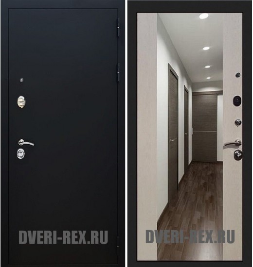 Стальная дверь Рекс 5А Черный муар / СБ-16 с зеркалом