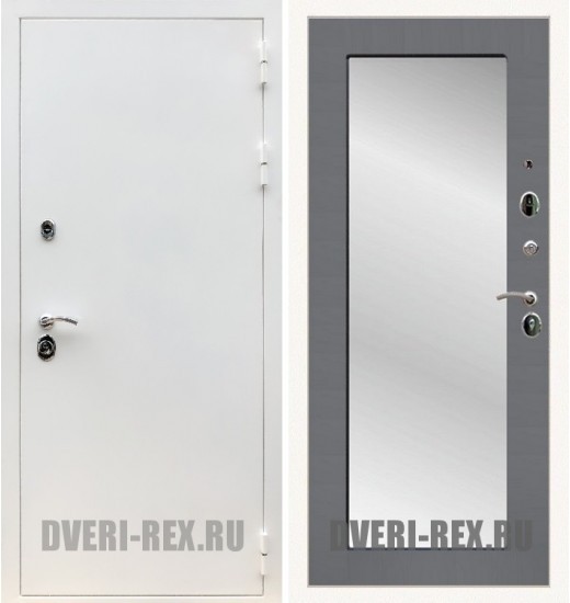 Стальная дверь Рекс 5А Белая шагрень / Пастораль с зеркалом
