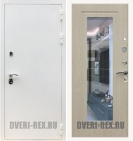 Стальная дверь Рекс 5А Белая шагрень / ФЛЗ-158 с зеркалом