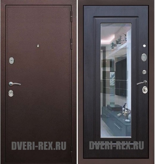 Стальная дверь Рекс 5А Антик медный / ФЛ-158 с зеркалом