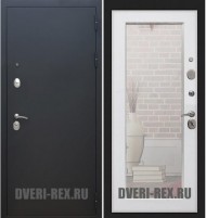 Стальная дверь Рекс 1А Муар черный / Пастораль с зеркалом