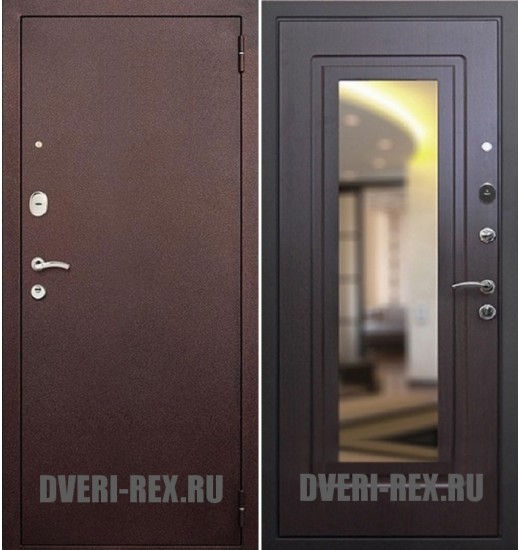 Стальная дверь Рекс 1А Антик медь / ФЛ-120 с зеркалом